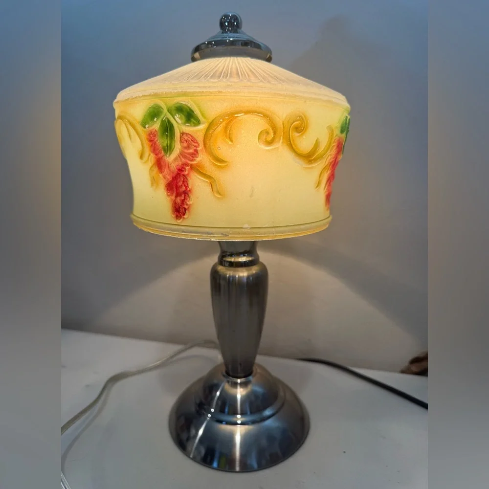 Vintage Metal Base Art Deco Green Painted  Boudoir Table Lamp‎ 3- Way Touch
